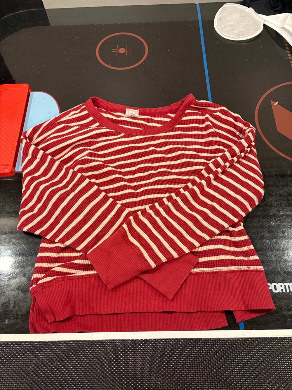 aerie Red and Cream Striped Crewneck Sweater
